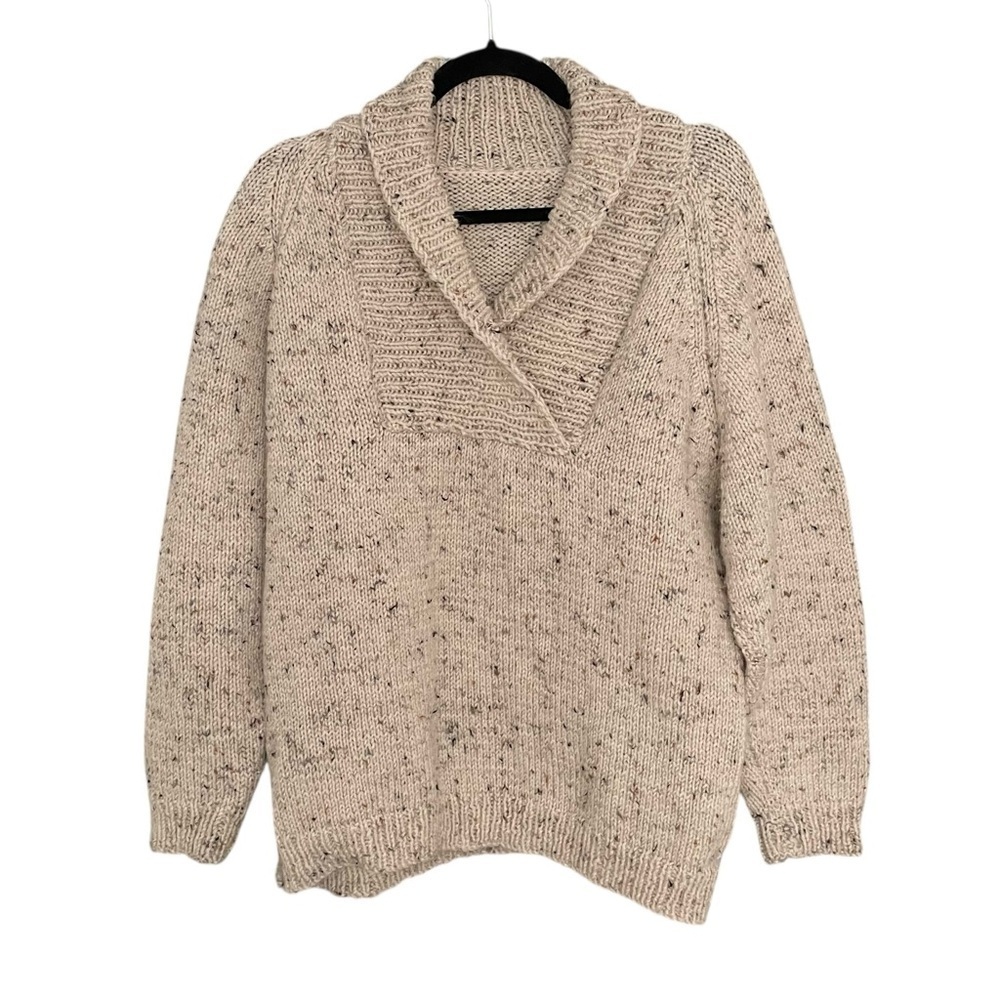 Cream Hand Knit Shawl Collar Pullover Sweater XXL